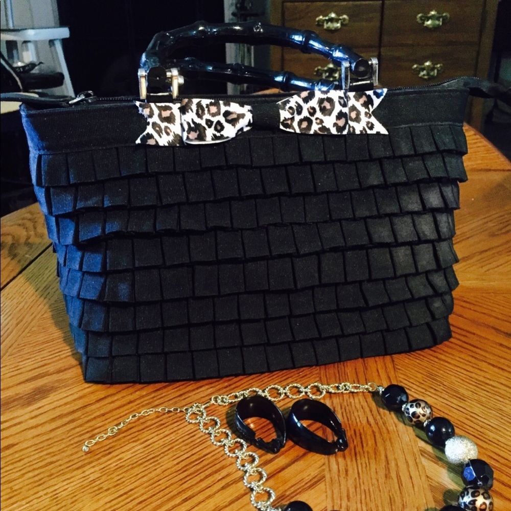 Black Ribbon Purse w Cheetah Bow BRACIANO - Picture 2 of 6